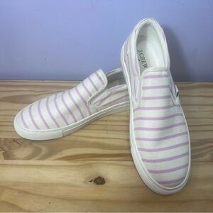 J. Crew Factory Lavender and White Striped Canvas Slip-on Sneakers - Size 9